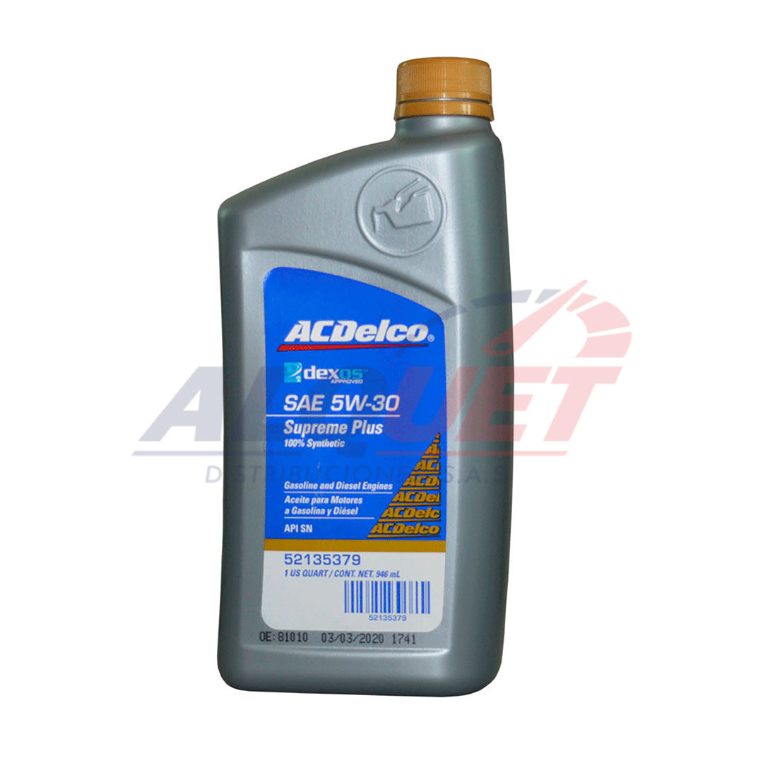 ACDELCO SUPREME PLUS SAE 5W30 Dexos 2 ILSAC GF-5 Caja x 12 qt